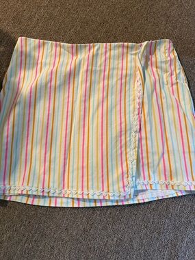 crown & ivy Pastel Striped Skirt in White, Pink, Yellow & Blue